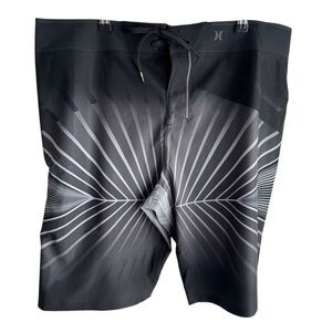 Hurley 11" Inseam Swim Trunks Mens 38 Black Tie Front Board Shorts Phantom Beach